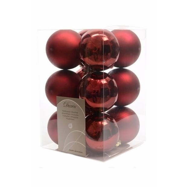 Kerstversiering kunststof kerstballen mix winter wit/donkerrood 6-8-10 cm pakket van 44x stuks - Kerstbal