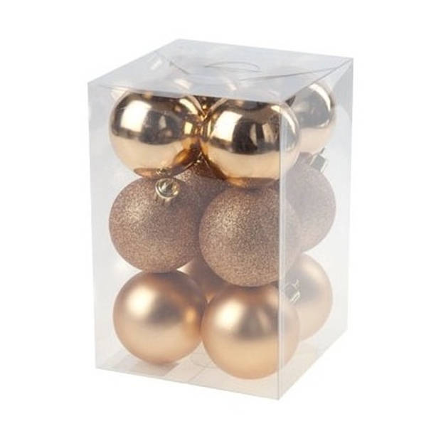 24x stuks kunststof kerstballen mix van donkergroen en koper 6 cm - Kerstbal