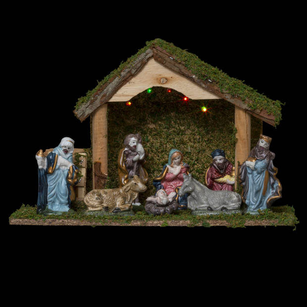Complete verlichte kerststal inclusief kerststal beelden L32 x B13 x H20 cm - Kerststallen
