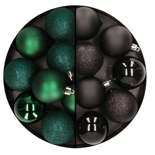 24x stuks kunststof kerstballen mix van donkergroen en zwart 6 cm - Kerstbal