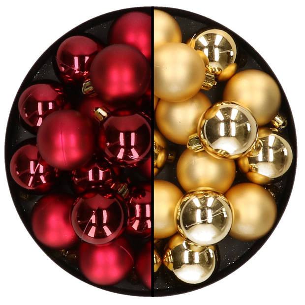 Decoris Kleine kerstballen - 32x st - goud en donkerrood - D4 cm - Kerstbal