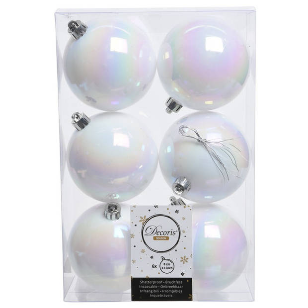 12x Kunststof kerstballen glanzend/mat parelmoer wit 8 cm kerstboom versiering/decoratie - Kerstbal