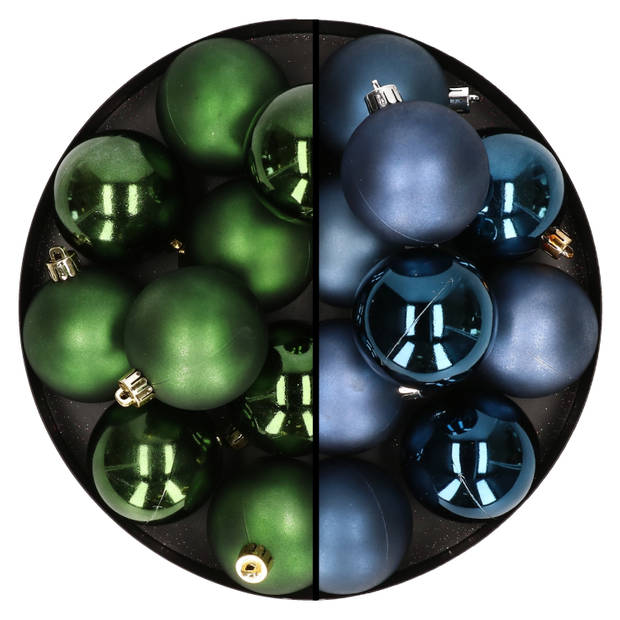 24x stuks kunststof kerstballen mix van donkergroen en donkerblauw 6 cm - Kerstbal