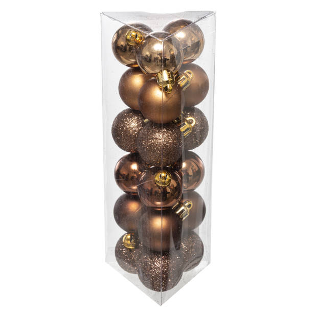 36x stuks kerstballen bruin glans en mat kunststof 3 cm - Kerstbal
