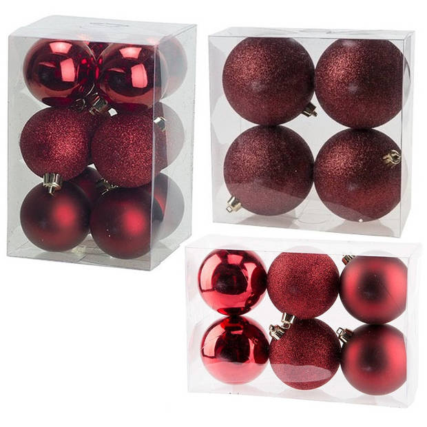 Kerstversiering set kerstballen donkerrood 6 - 8 - 10 cm - pakket van 40x stuks - Kerstbal