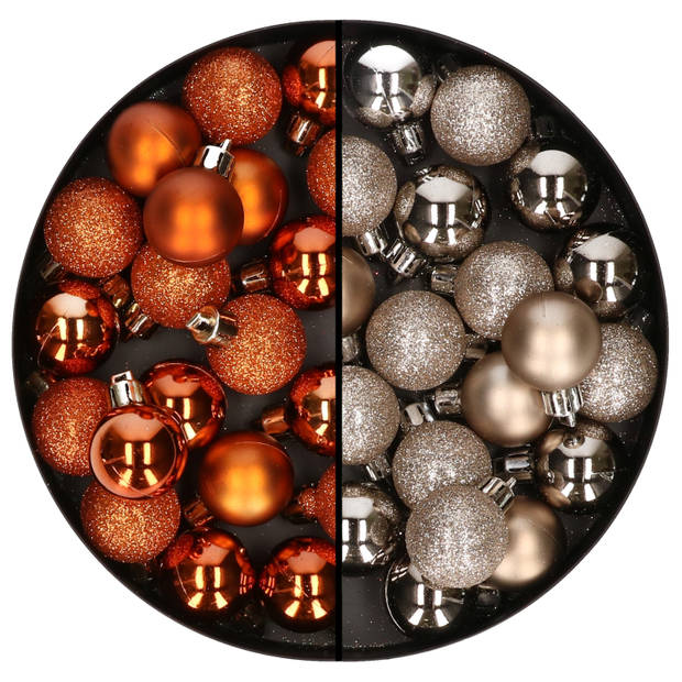 40x stuks kleine kunststof kerstballen oranje en champagne 3 cm - Kerstbal