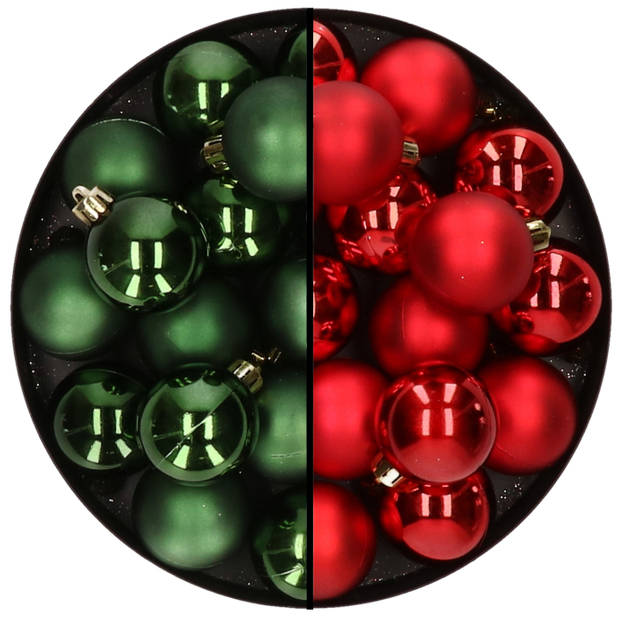 32x stuks kunststof kerstballen mix van donkergroen en rood 4 cm - Kerstbal