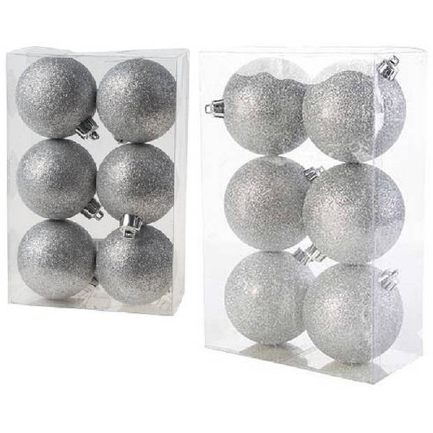 Kerstversiering set glitter kerstballen zilver 6 - 8 cm - pakket van 30x stuks - Kerstbal