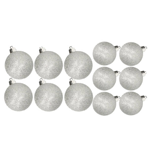 Kerstversiering set glitter kerstballen zilver 6 - 8 cm - pakket van 30x stuks - Kerstbal