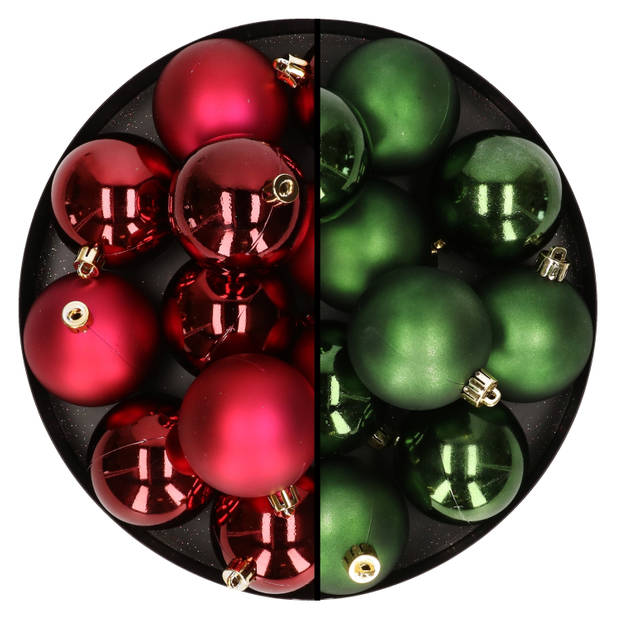 24x stuks kunststof kerstballen mix van donkerrood en donkergroen 6 cm - Kerstbal