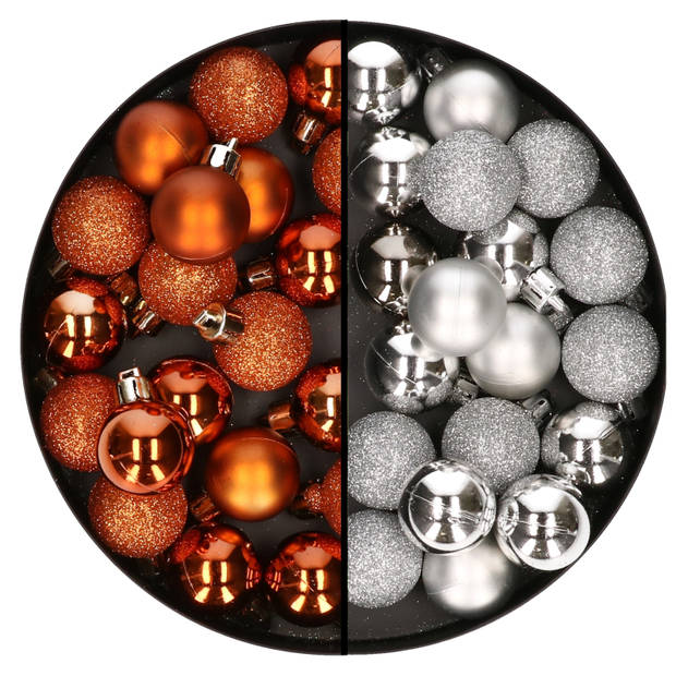 40x stuks kleine kunststof kerstballen oranje en silver 3 cm - Kerstbal