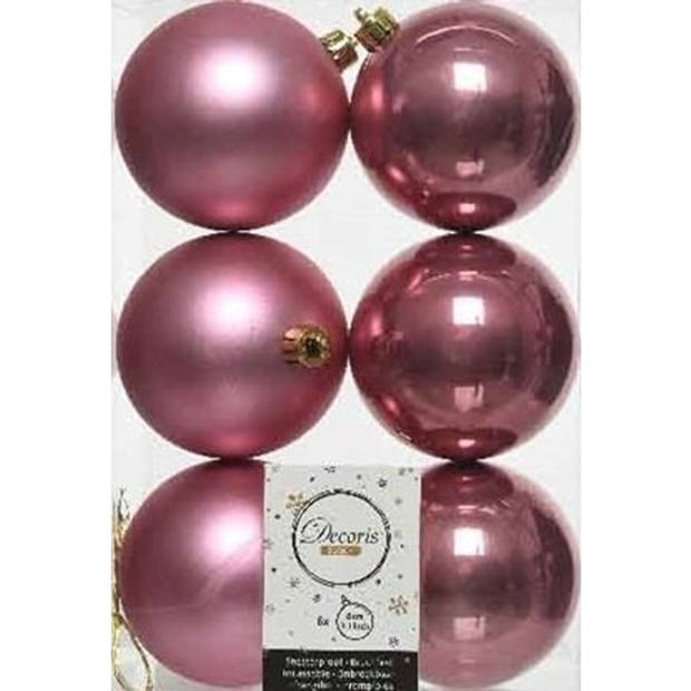 12x stuks kunststof kerstballen 8 cm mix van lichtroze en velvet roze - Kerstbal