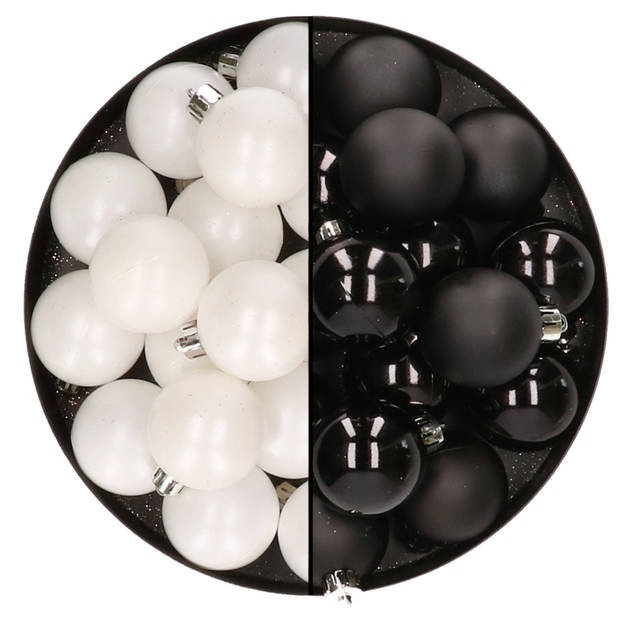32x stuks kunststof kerstballen mix van wit en zwart 4 cm - Kerstbal