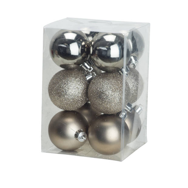 24x stuks kunststof kerstballen mix van champagne en zilver 6 cm - Kerstbal