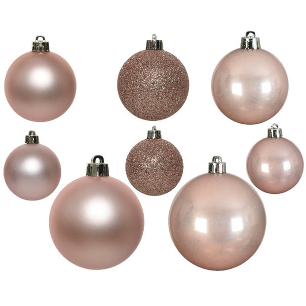 Pakket 32x stuks kunststof kerstballen en sterren ornamenten lichtroze - Kerstbal