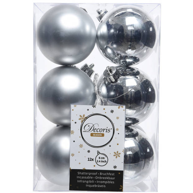12x Zilveren kunststof kerstballen met glazen piek mat - Kerstbal