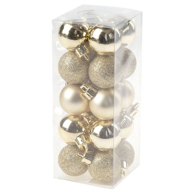 40x stuks kleine kunststof kerstballen champagne en goud 3 cm - Kerstbal