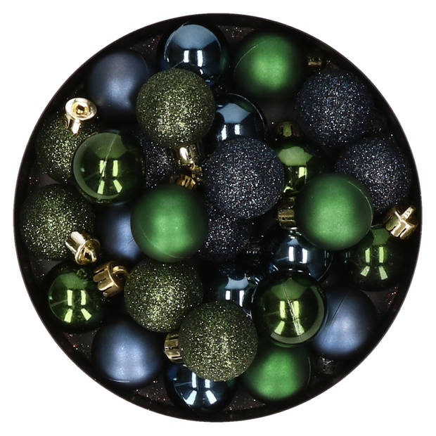 28x stuks kunststof kerstballen donkergroen en donkerblauw mix 3 cm - Kerstbal