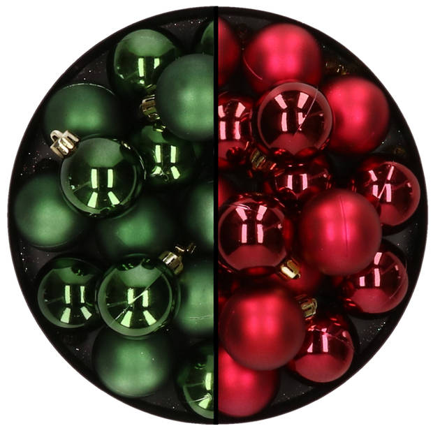 32x stuks kunststof kerstballen mix van donkergroen en donkerrood 4 cm - Kerstbal