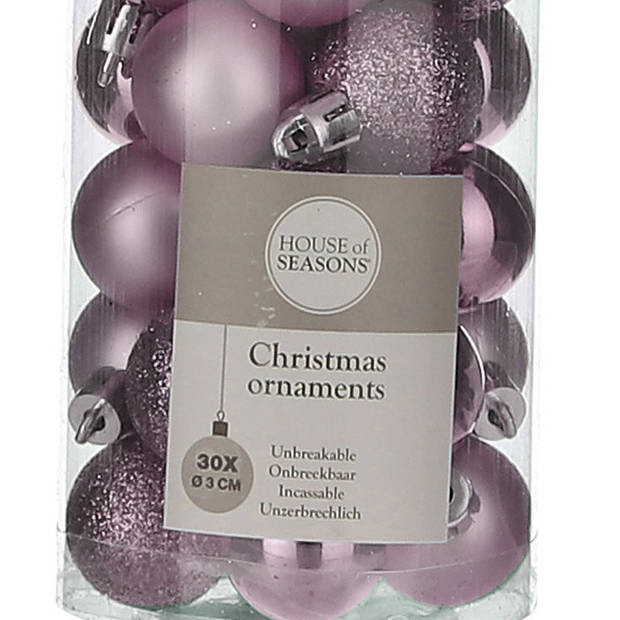 30x Kleine kunststof kerstballen lila paars 3 cm - Kerstbal