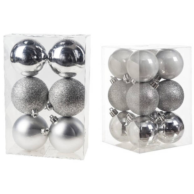 Kerstversiering set kerstballen zilver 6 - 8 cm - pakket van 36x stuks - Kerstbal