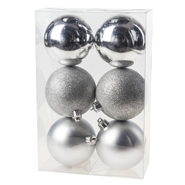 12x stuks kunststof kerstballen mix van donkerrood en zilver 8 cm - Kerstbal