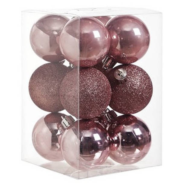 24x stuks kunststof kerstballen mix van aubergine en roze 6 cm - Kerstbal