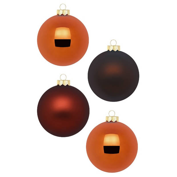 12x stuks glazen kerstballen kastanje bruin 8 cm glans en mat - Kerstbal