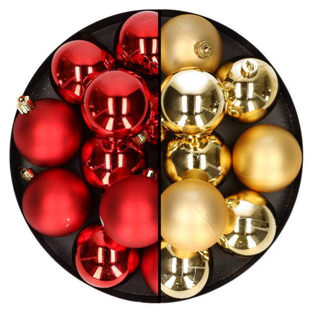 24x stuks kunststof kerstballen mix van rood en goud 6 cm - Kerstbal