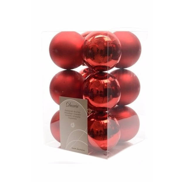 Kerstballen 24x stuks - mix kerst rood en ijsblauw - 6 cm - kunststof - Kerstbal