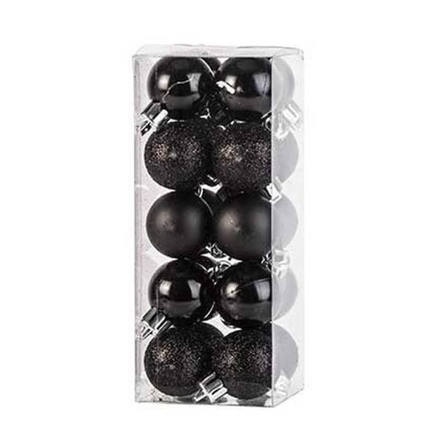 Set van 40x stuks kunststof kerstballen mix zwart en oranje 3 cm - Kerstbal