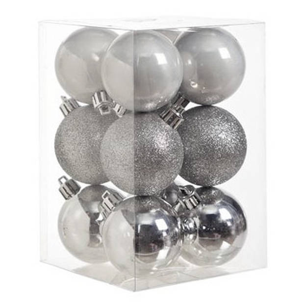 24x stuks kunststof kerstballen mix van roze en zilver 6 cm - Kerstbal
