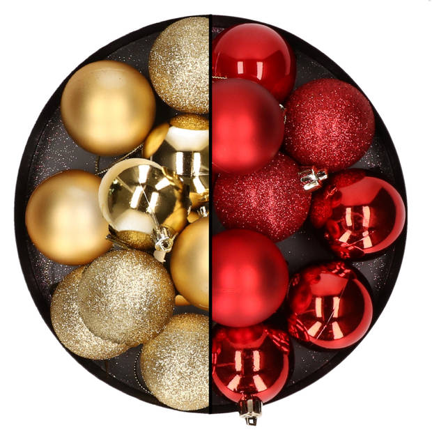 24x stuks kunststof kerstballen mix van goud en rood 6 cm - Kerstbal