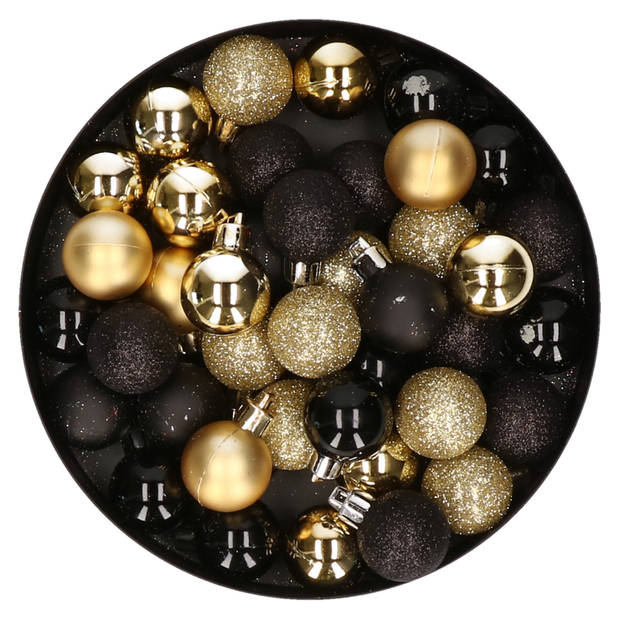 Set van 48x stuks kunststof kerstballen mix zwart en goud 3 cm - Kerstbal