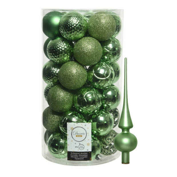 37x stuks kunststof kerstballen 6 cm incl. matte glazen piek groen - Kerstbal