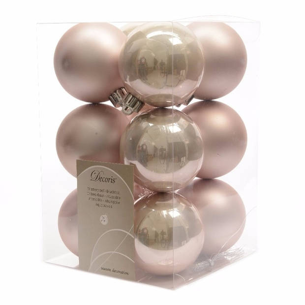 24x stuks kunststof kerstballen mix van lichtroze en donkergroen 6 cm - Kerstbal