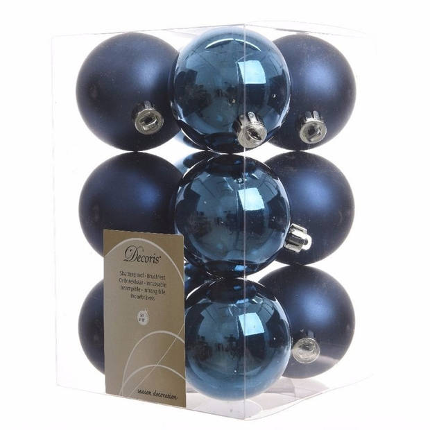Kerstversiering kunststof kerstballen mix donkerblauw/zilver 4 en 6 cm pakket van 80x stuks - Kerstbal