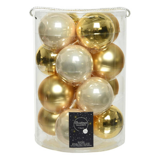 18x stuks glazen kerstballen goud en champagne 8 cm - Kerstbal