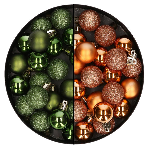 40x stuks kleine kunststof kerstballen groen en koper 3 cm - Kerstbal
