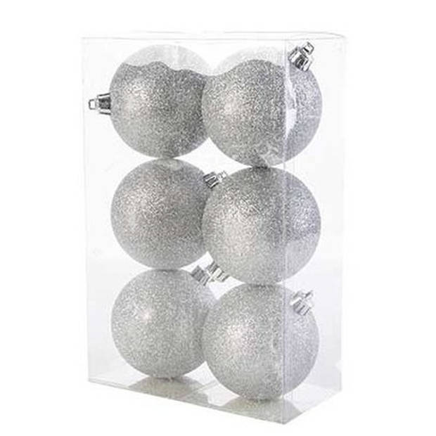 Kerstversiering set glitter kerstballen zilver 6 - 8 -10 cm - pakket van 50x stuks - Kerstbal