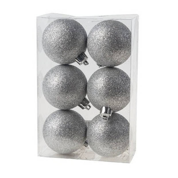 Kerstversiering set glitter kerstballen zilver 6 - 8 cm - pakket van 30x stuks - Kerstbal
