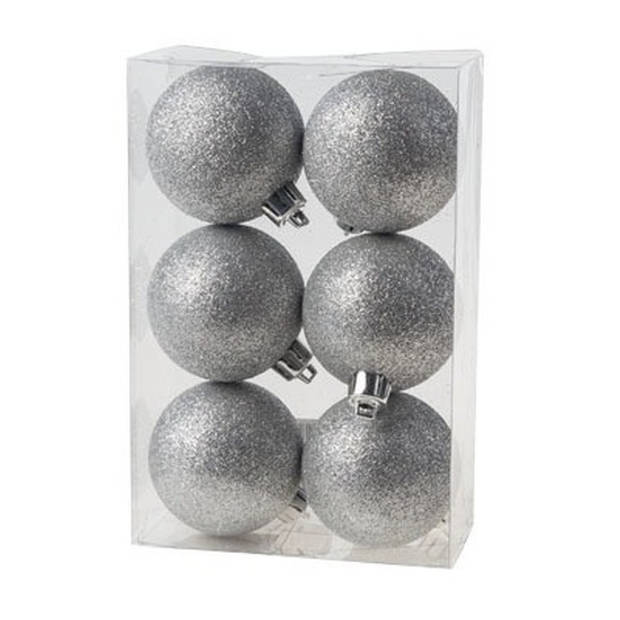 Kerstversiering set glitter kerstballen zilver 6 - 8 -10 cm - pakket van 50x stuks - Kerstbal