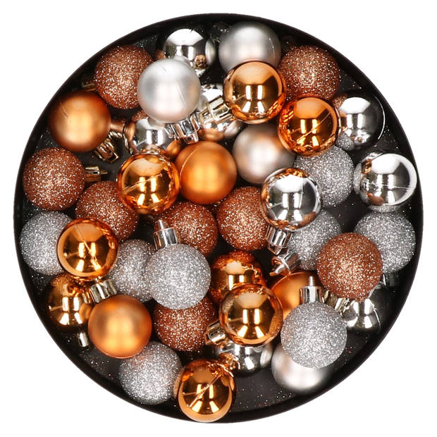 Set van 40x stuks kunststof kerstballen mix zilver en koper 3 cm - Kerstbal