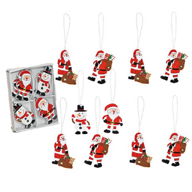 16x stuks houten kersthangers kerstmannen en sneeuwpoppen 6 cm - Kersthangers