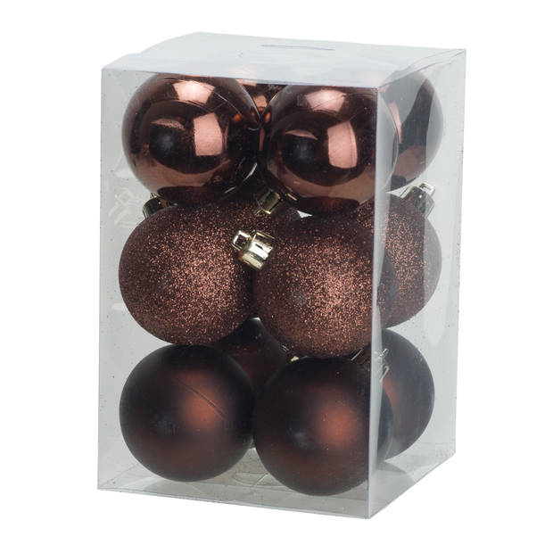 24x stuks kunststof kerstballen donkerbruin 6 cm mat/glans/glitter - Kerstbal