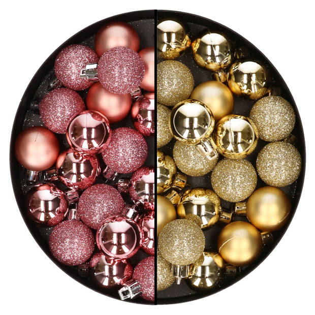 40x stuks kunststof kerstballen 3 cm goud en roze - Kerstbal