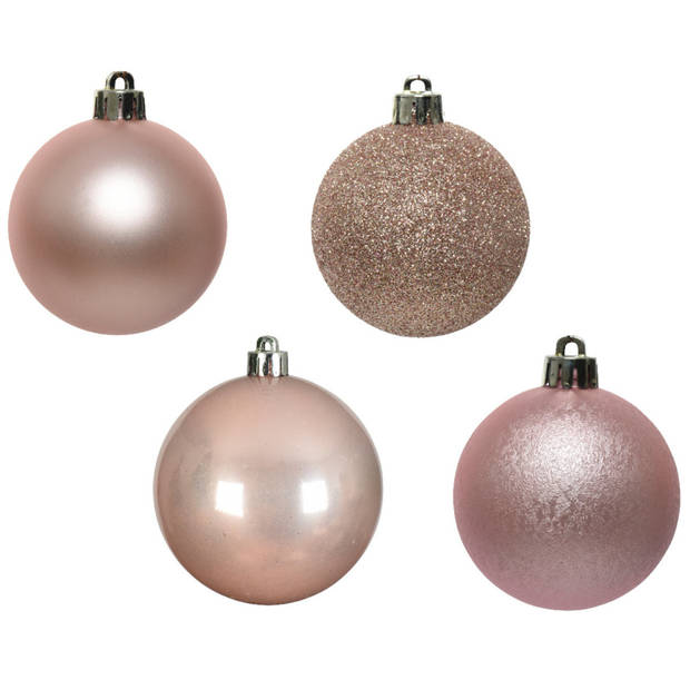 Kerstversiering kunststof kerstballen met piek lichtroze 6-8-10 cm pakket van 49x stuks - Kerstbal