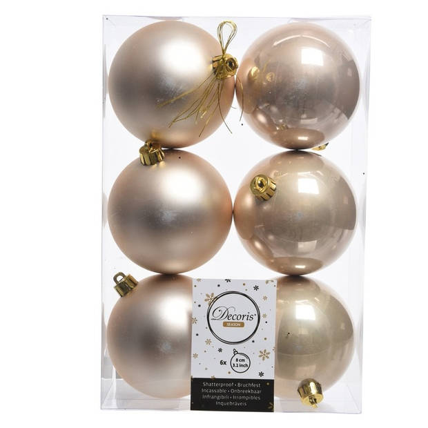 12x stuks kunststof kerstballen 8 cm mix van donkerblauw en champagne - Kerstbal