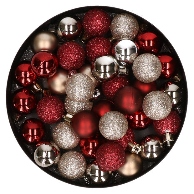 Set van 40x stuks kunststof kerstballen mix champagne en donkerrood 3 cm - Kerstbal