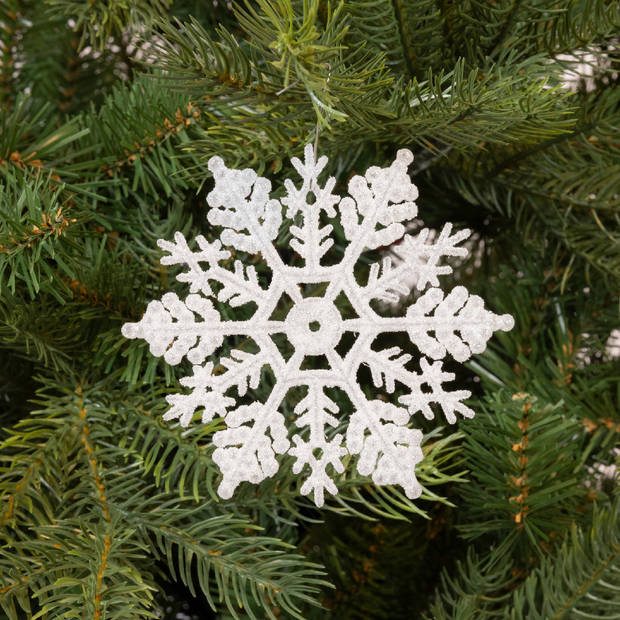 Decoris Kersthangers - sneeuwvlokken - 12ST - wit - 10 cm - Kersthangers